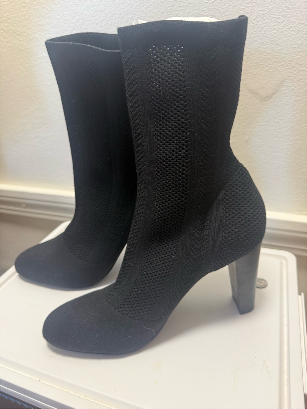 Charles By Charles David Black Knit Block Heel Sock Boots